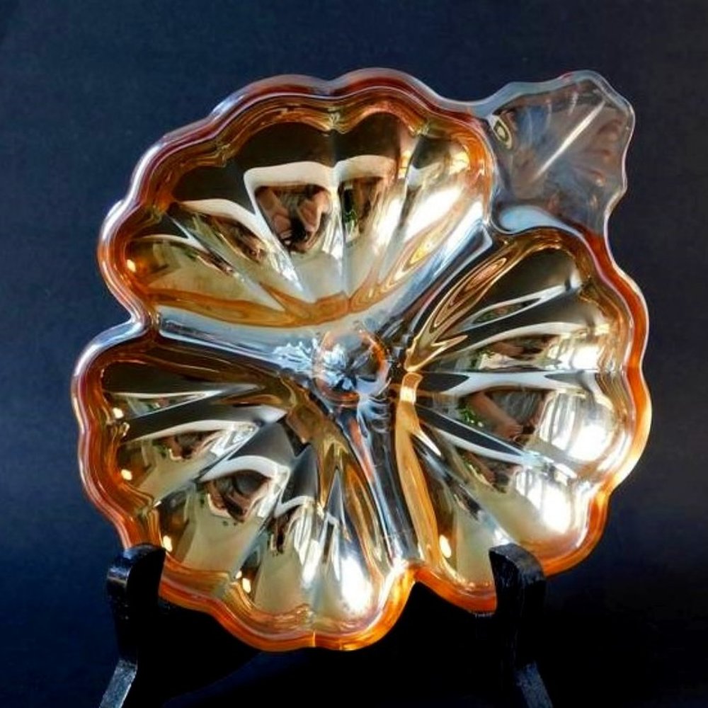 Vintage Jeanette Marigold Carnival Glass | Clover Shaped Trinket - Candy - Dish